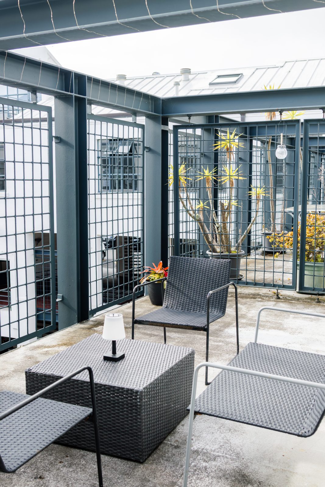 The terrace with seating and a view over Parnell